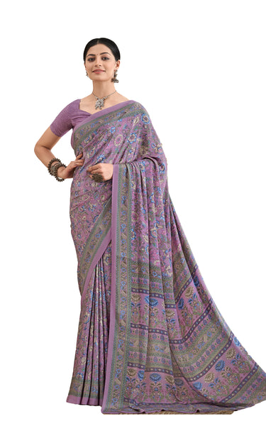 Flower Multi-Coloured Printed, Pure Italian Crape Saree (Lavender)