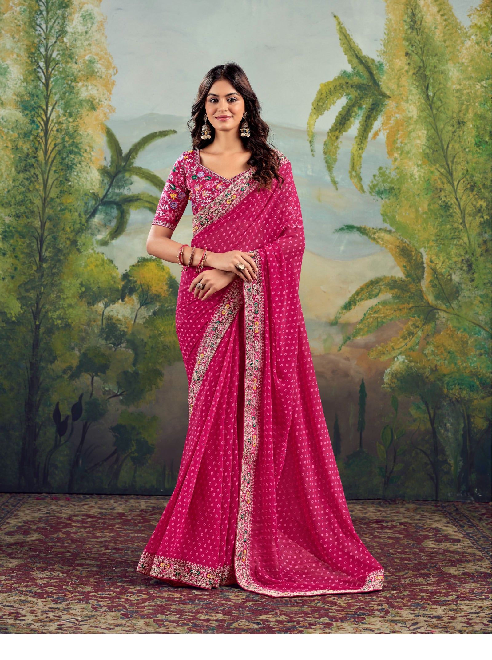 Heavy Raw Silk Saree with Embroidered Blouse (Pink)