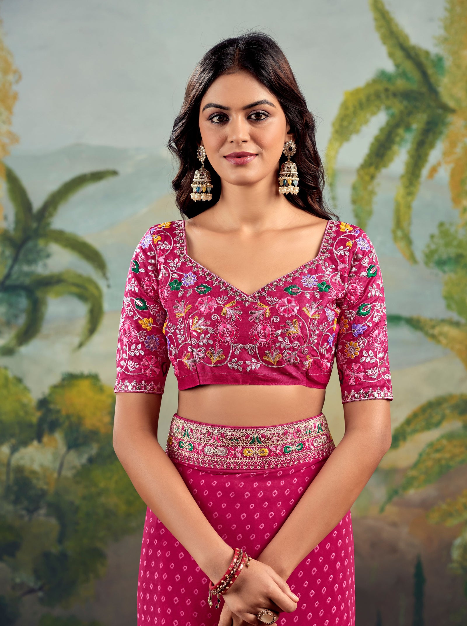 Heavy Raw Silk Saree with Embroidered Blouse (Pink)