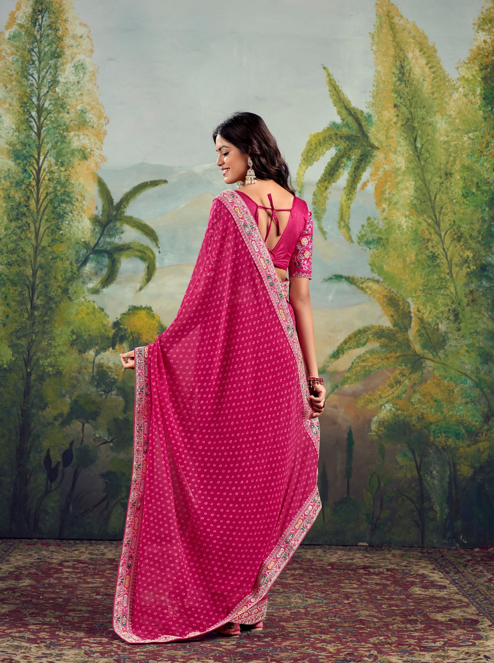 Heavy Raw Silk Saree with Embroidered Blouse (Pink)