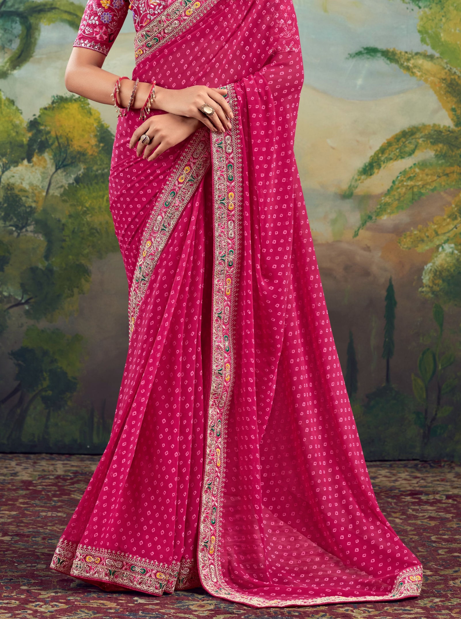 Heavy Raw Silk Saree with Embroidered Blouse (Pink)