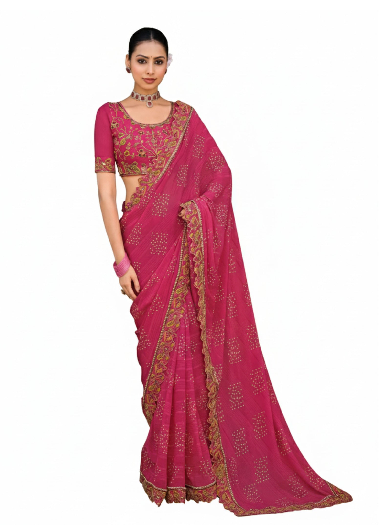 Designer Fancy Georgette Saree with Embroidery Border & Silk Blouse