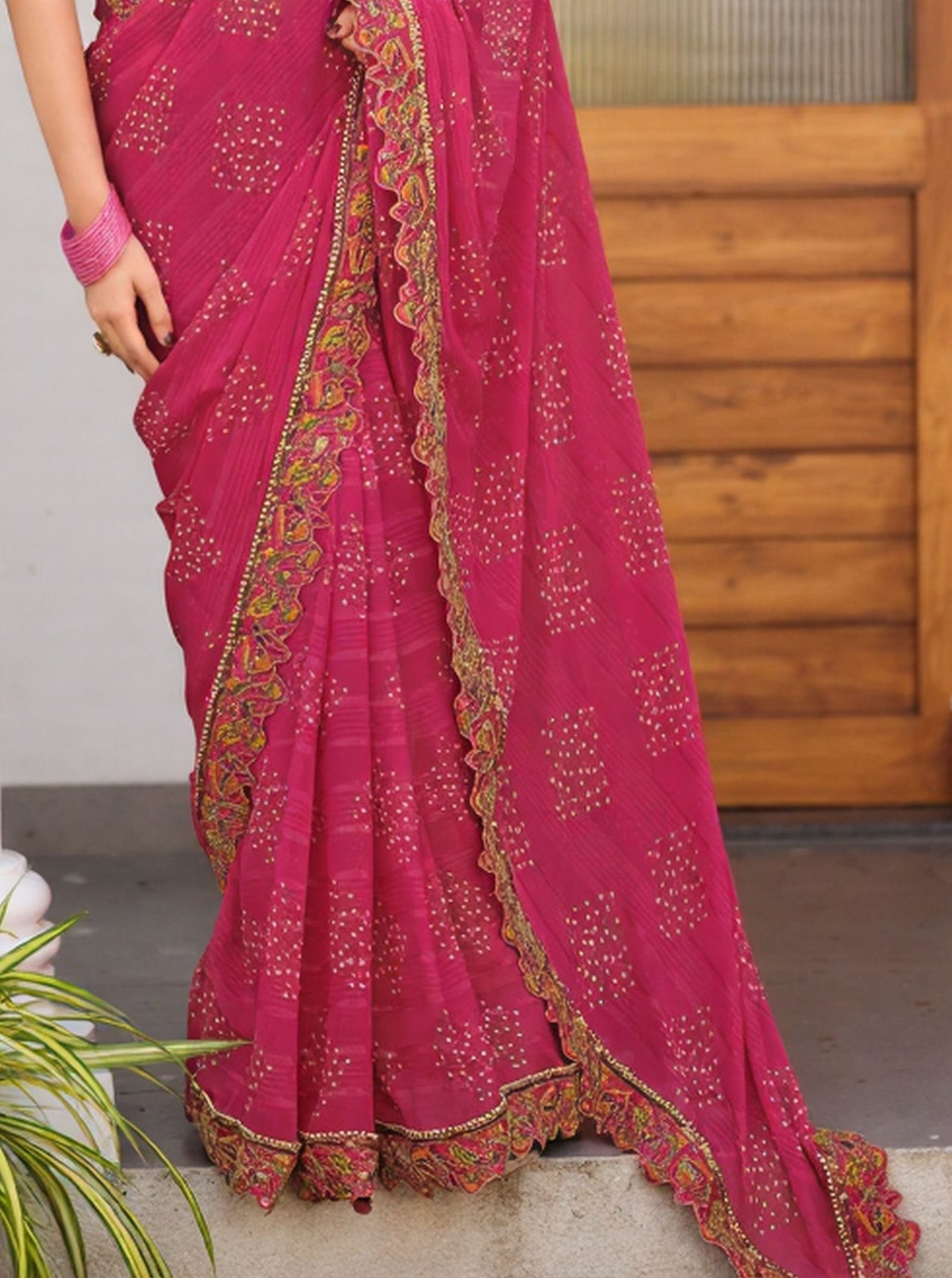 Designer Fancy Georgette Saree with Embroidery Border & Silk Blouse
