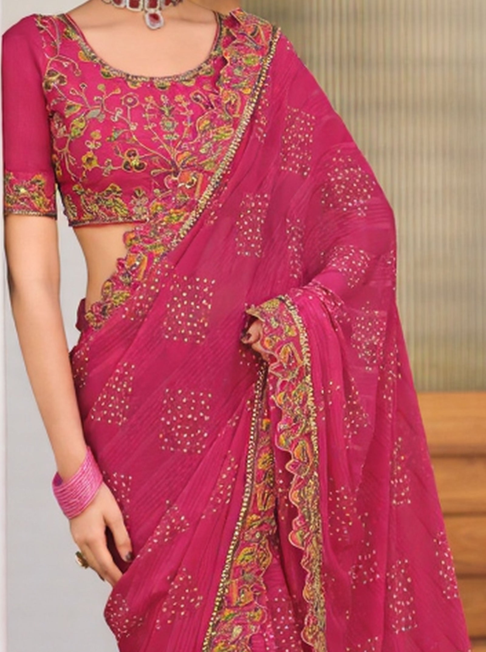 Designer Fancy Georgette Saree with Embroidery Border & Silk Blouse