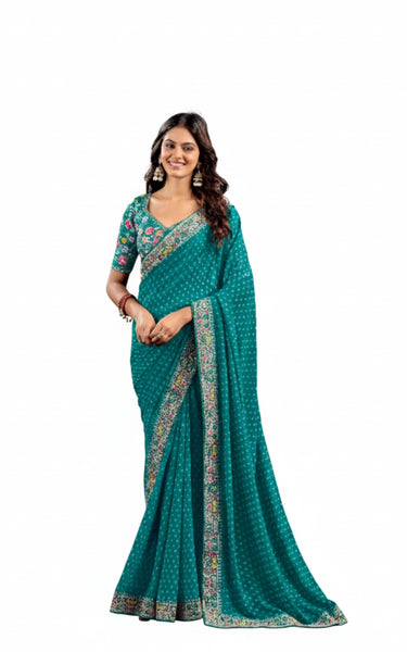 Heavy Raw Silk Saree with Embroidered Blouse
