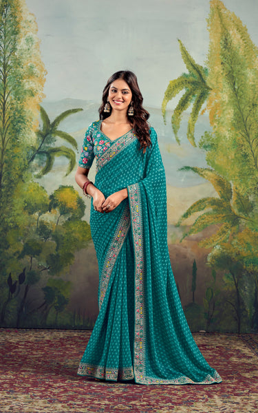 Heavy Raw Silk Saree with Embroidered Blouse