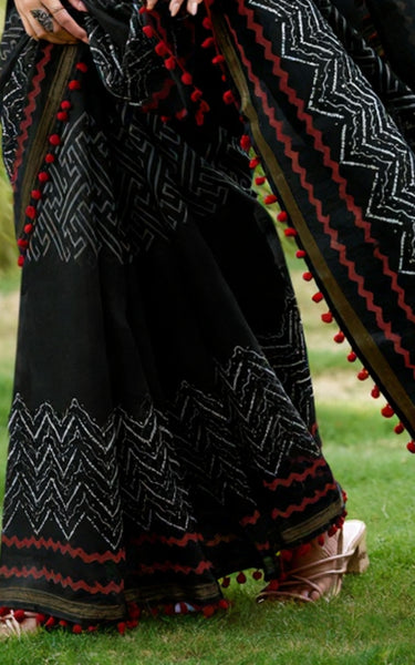 Mal Mal Cotton Saree with Stylish Pum Pum Border