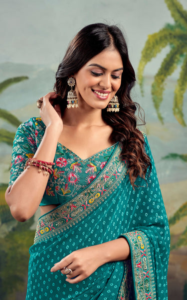 Heavy Raw Silk Saree with Embroidered Blouse