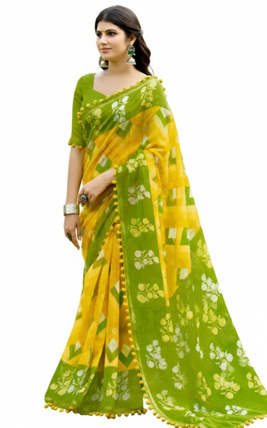 Mal Mal Cotton Saree with Stylish Pum Pum Border