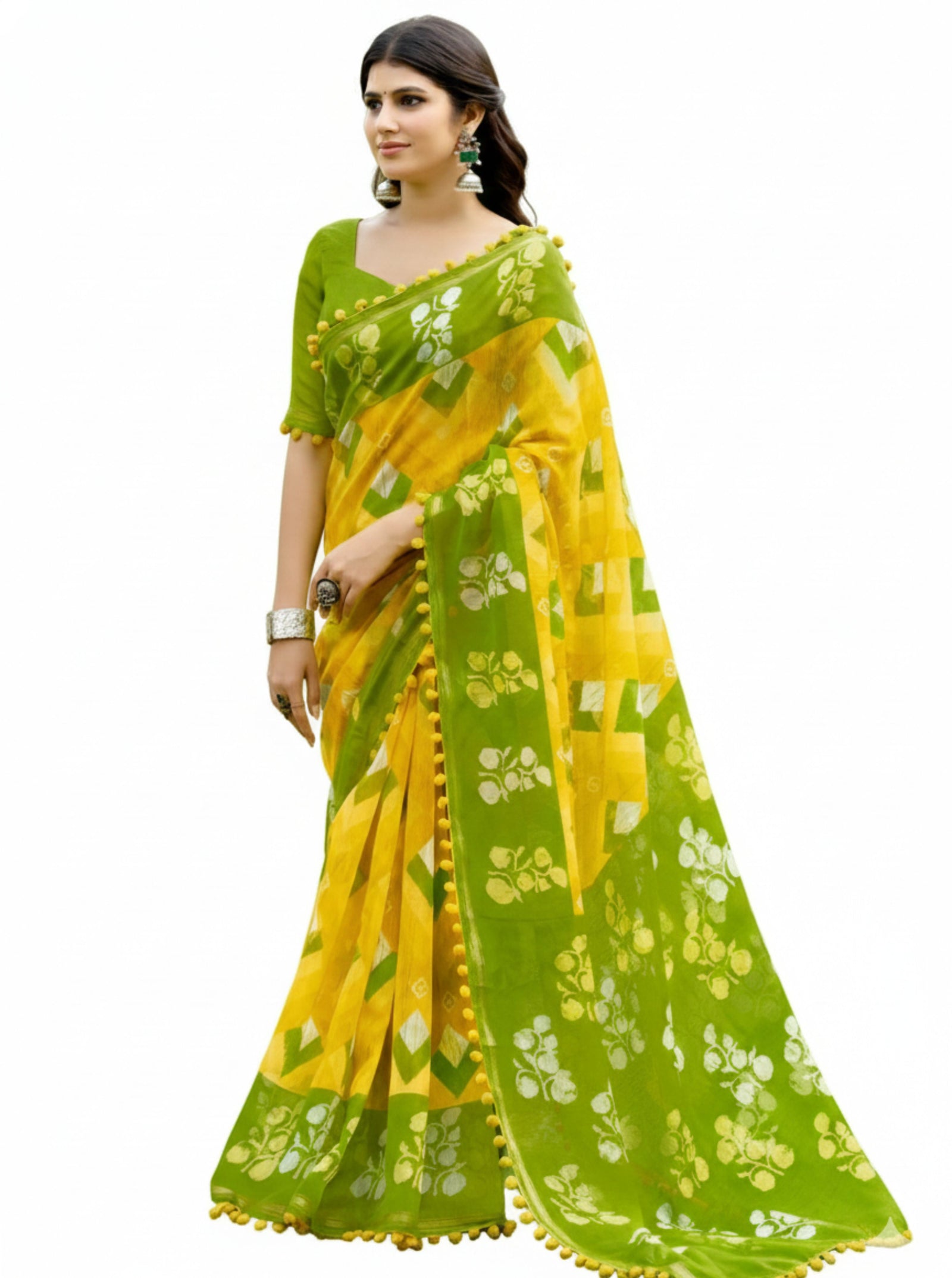 Mal Mal Cotton Saree with Stylish Pum Pum Border