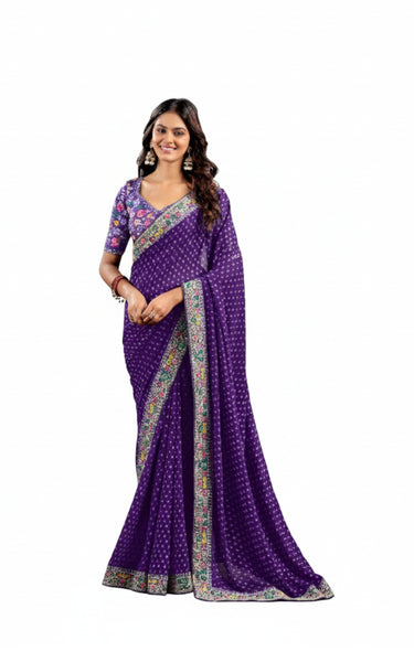 Embroidered Blouse Raw Silk Saree