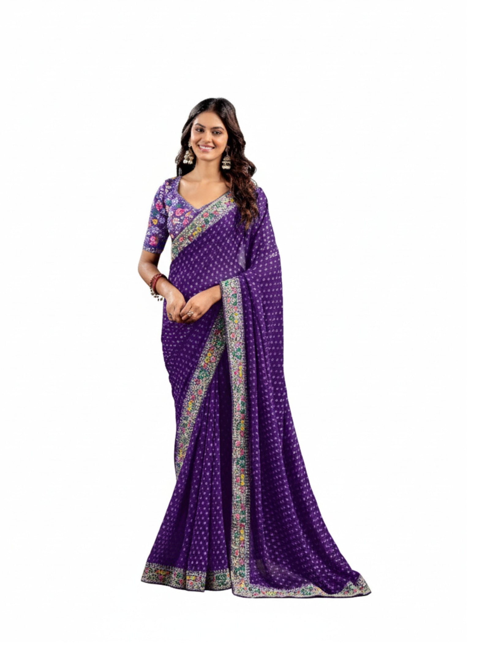 Heavy Raw Silk Saree with Embroidered Blouse (Purple)