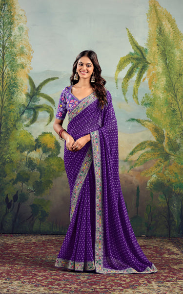 Embroidered Blouse Raw Silk Saree