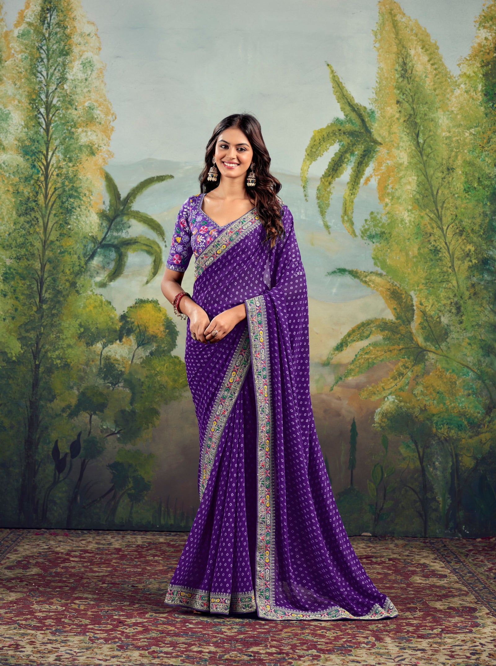 Heavy Raw Silk Saree with Embroidered Blouse (Purple)