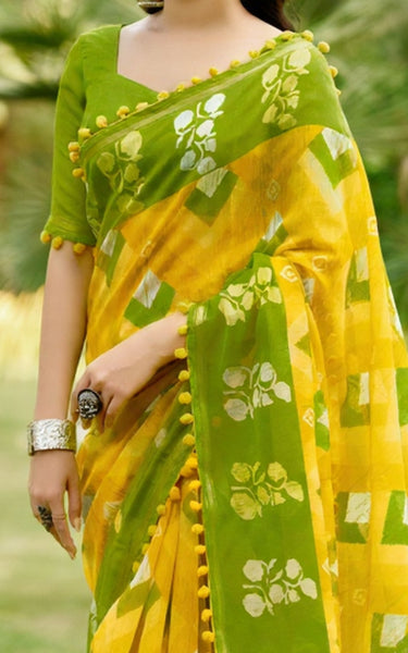 Mal Mal Cotton Saree with Stylish Pum Pum Border