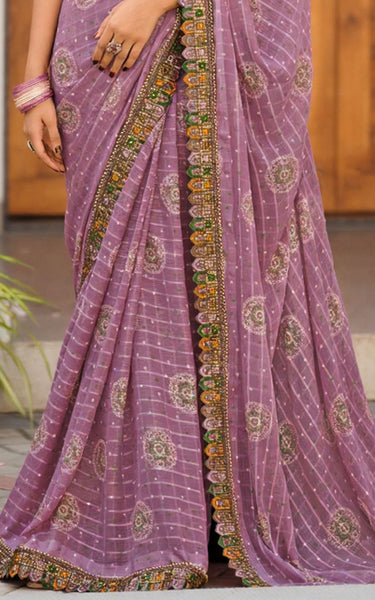 Georgette Saree with Embroidered border & Blouse (Lavender)