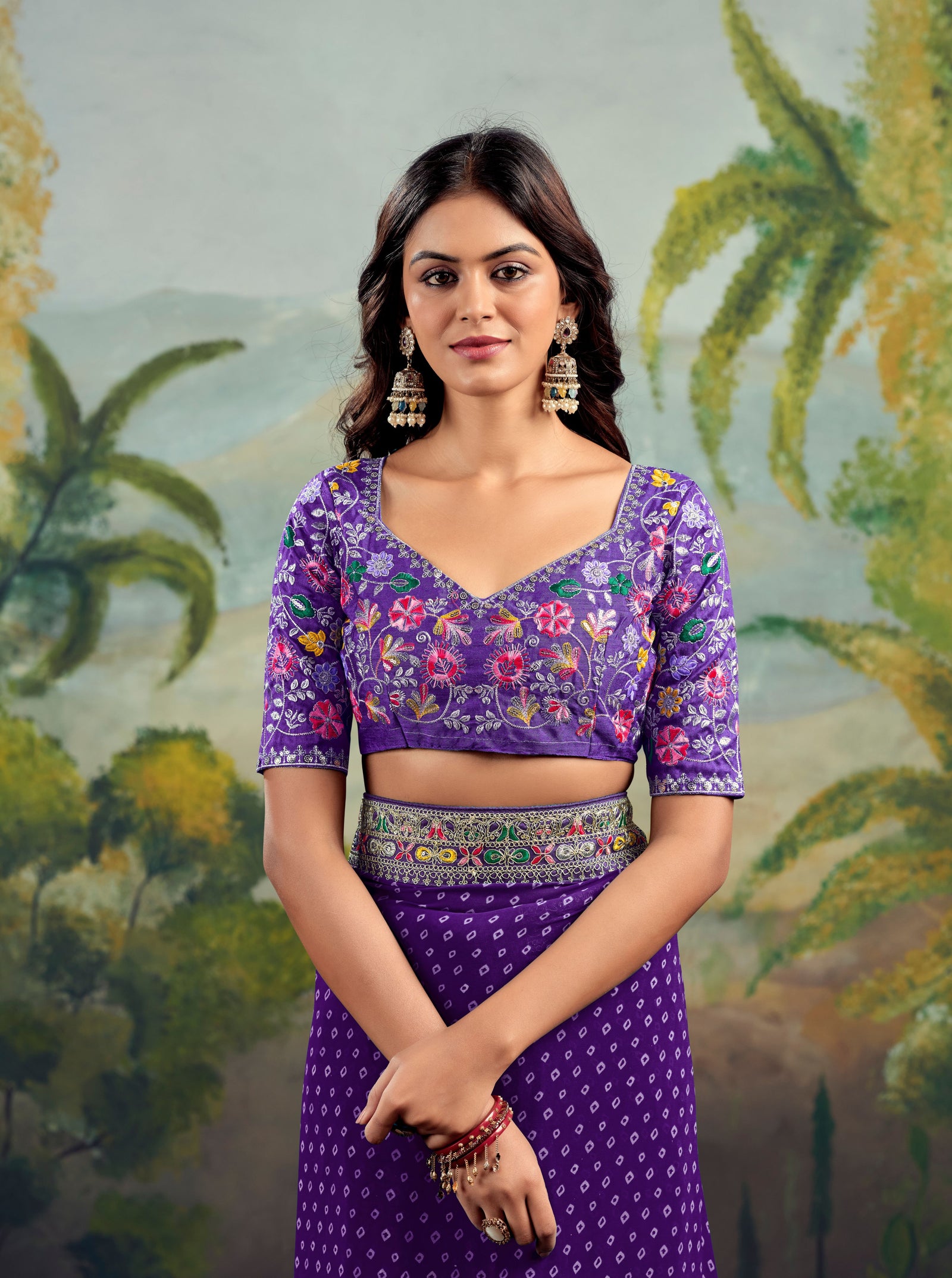 Heavy Raw Silk Saree with Embroidered Blouse (Purple)