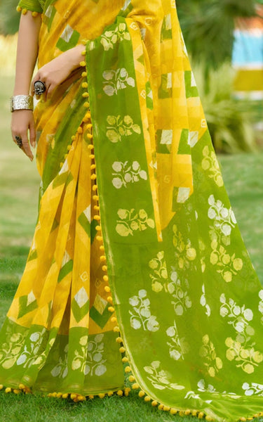Mal Mal Cotton Saree with Stylish Pum Pum Border