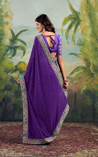 Embroidered Blouse Raw Silk Saree