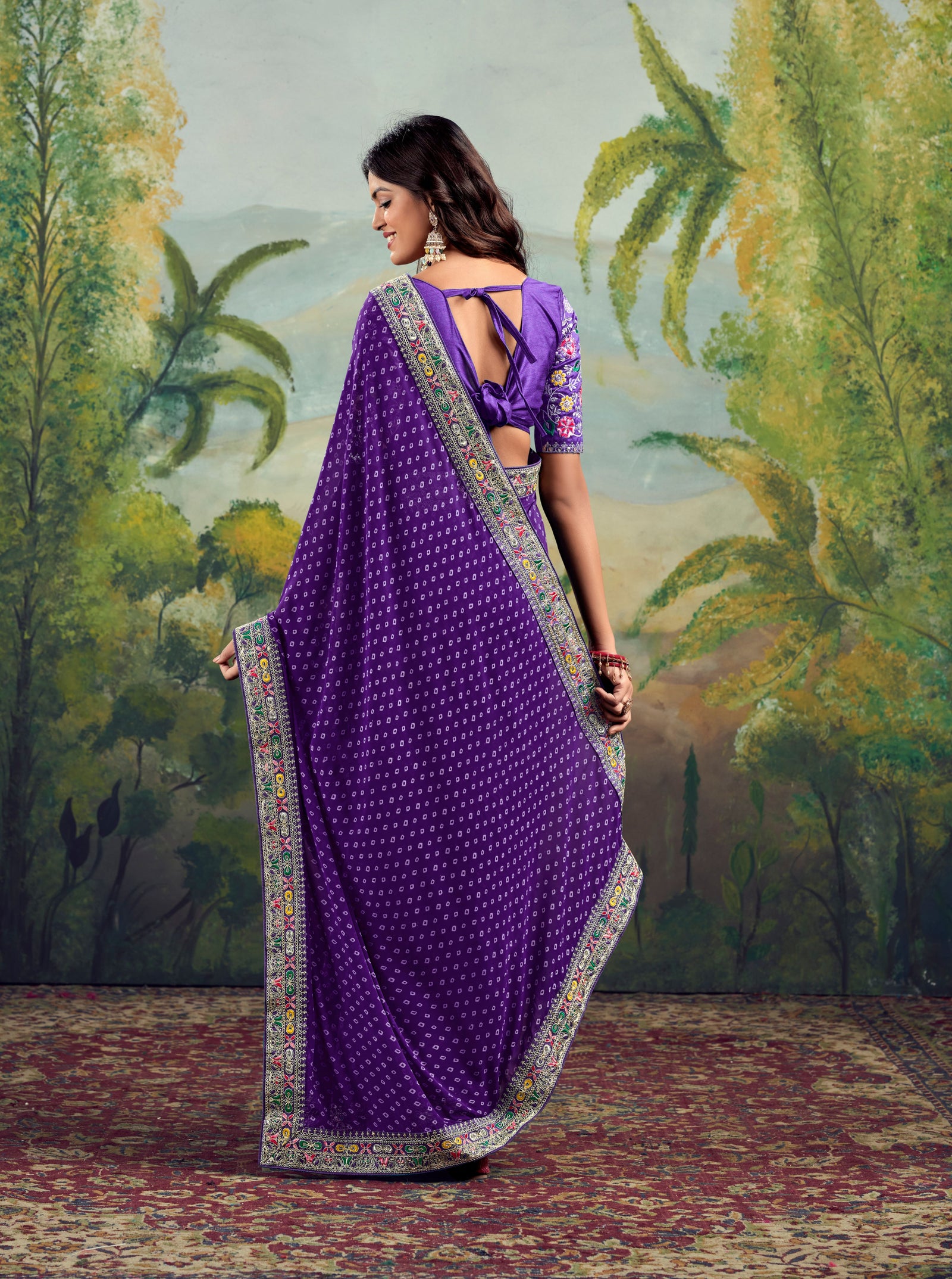 Heavy Raw Silk Saree with Embroidered Blouse (Purple)