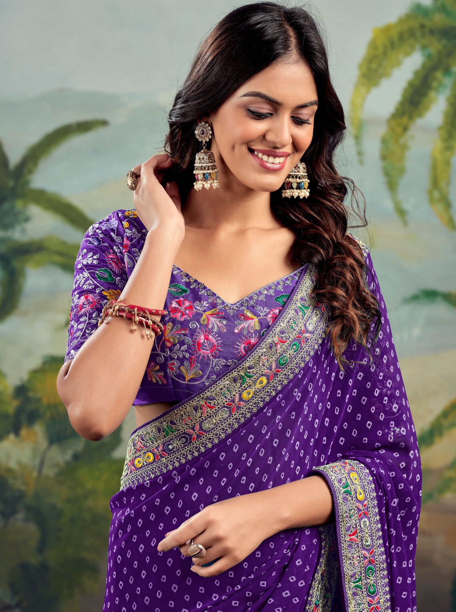 Heavy Raw Silk Saree with Embroidered Blouse (Purple)