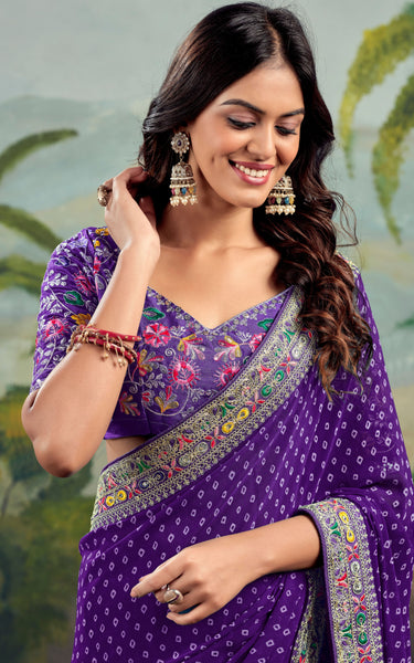 Embroidered Blouse Raw Silk Saree