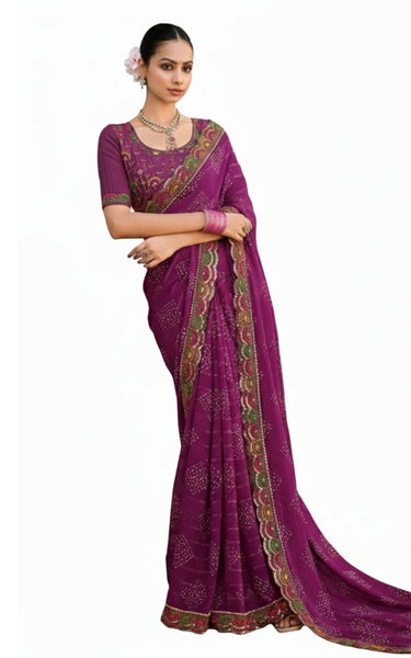 Stylish Georgette Saree with Fancy Pattern & Embroidered Border
