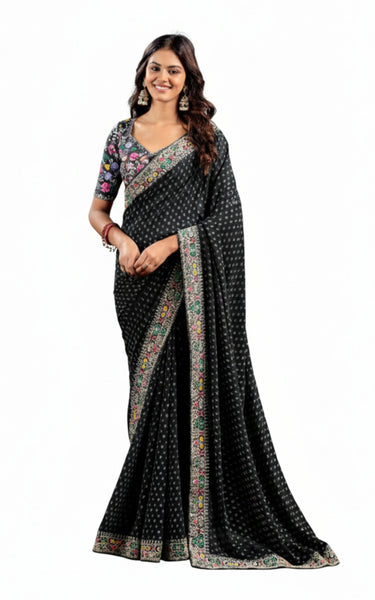 Raw Silk Saree with Designer Embroidery