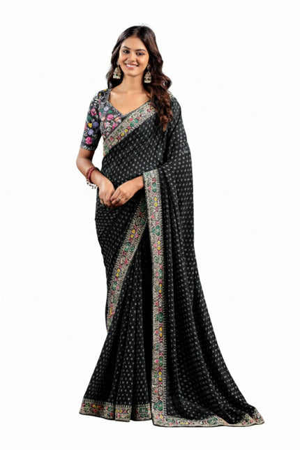 Raw Silk Saree with Designer Embroidery