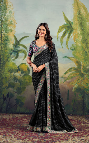Raw Silk Saree with Designer Embroidery