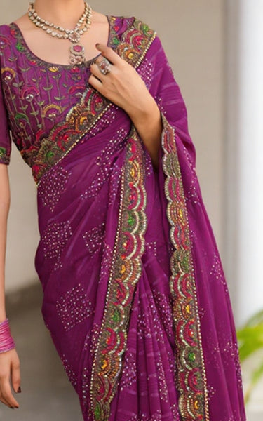 Stylish Georgette Saree with Fancy Pattern & Embroidered Border
