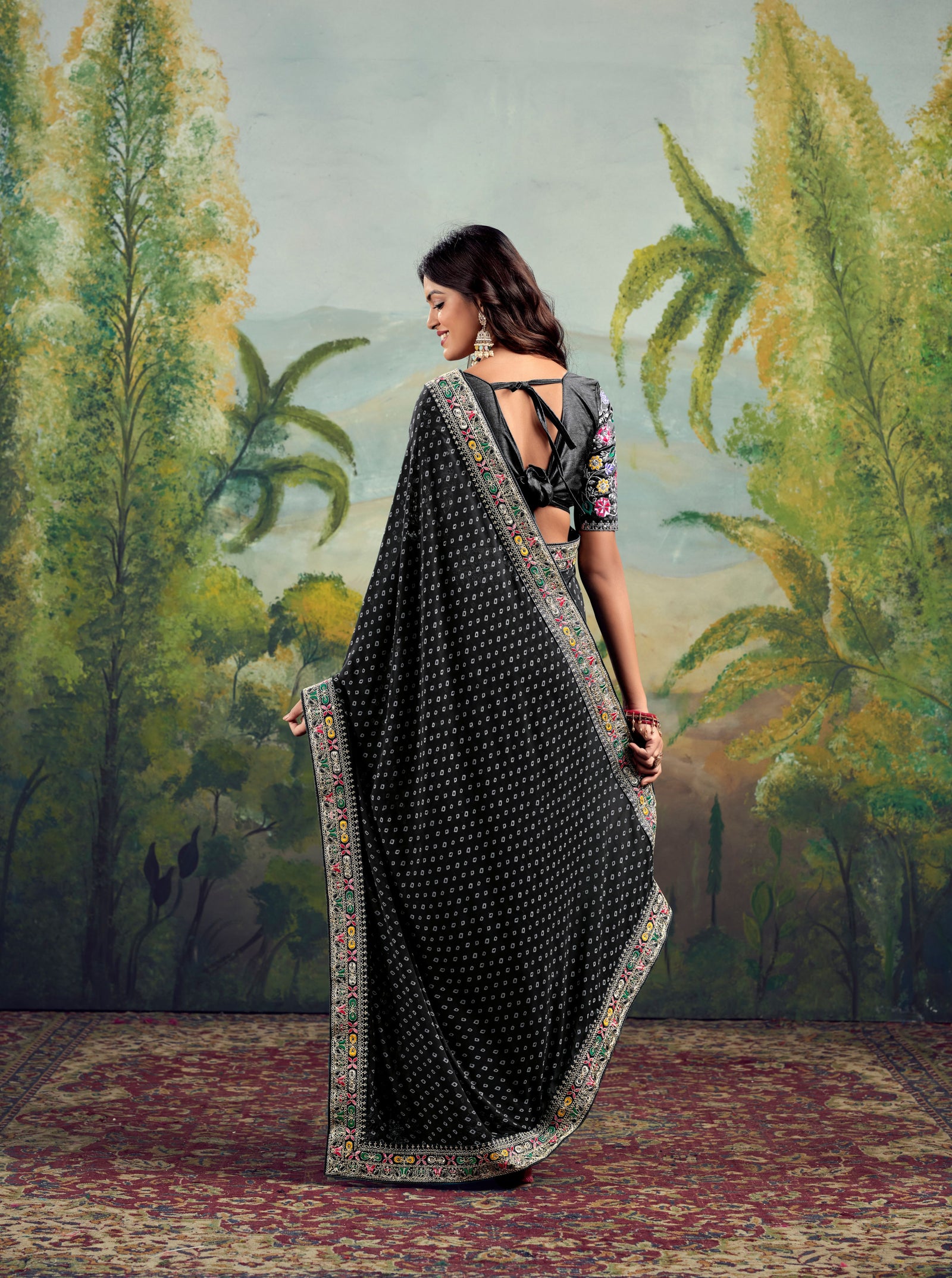 Heavy Raw Silk Saree with Embroidered Blouse (Black)