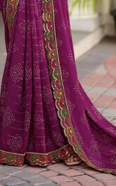 Stylish Georgette Saree with Fancy Pattern & Embroidered Border