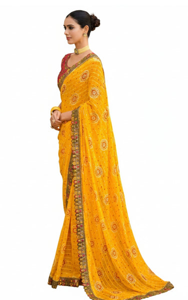 Premium Fancy Georgette Saree with Embroidered Border