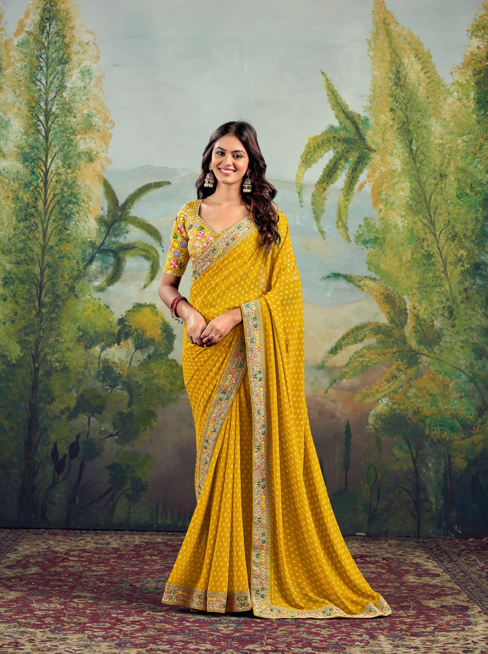 Heavy Raw Silk Saree with Embroidered Blouse (Yellow)