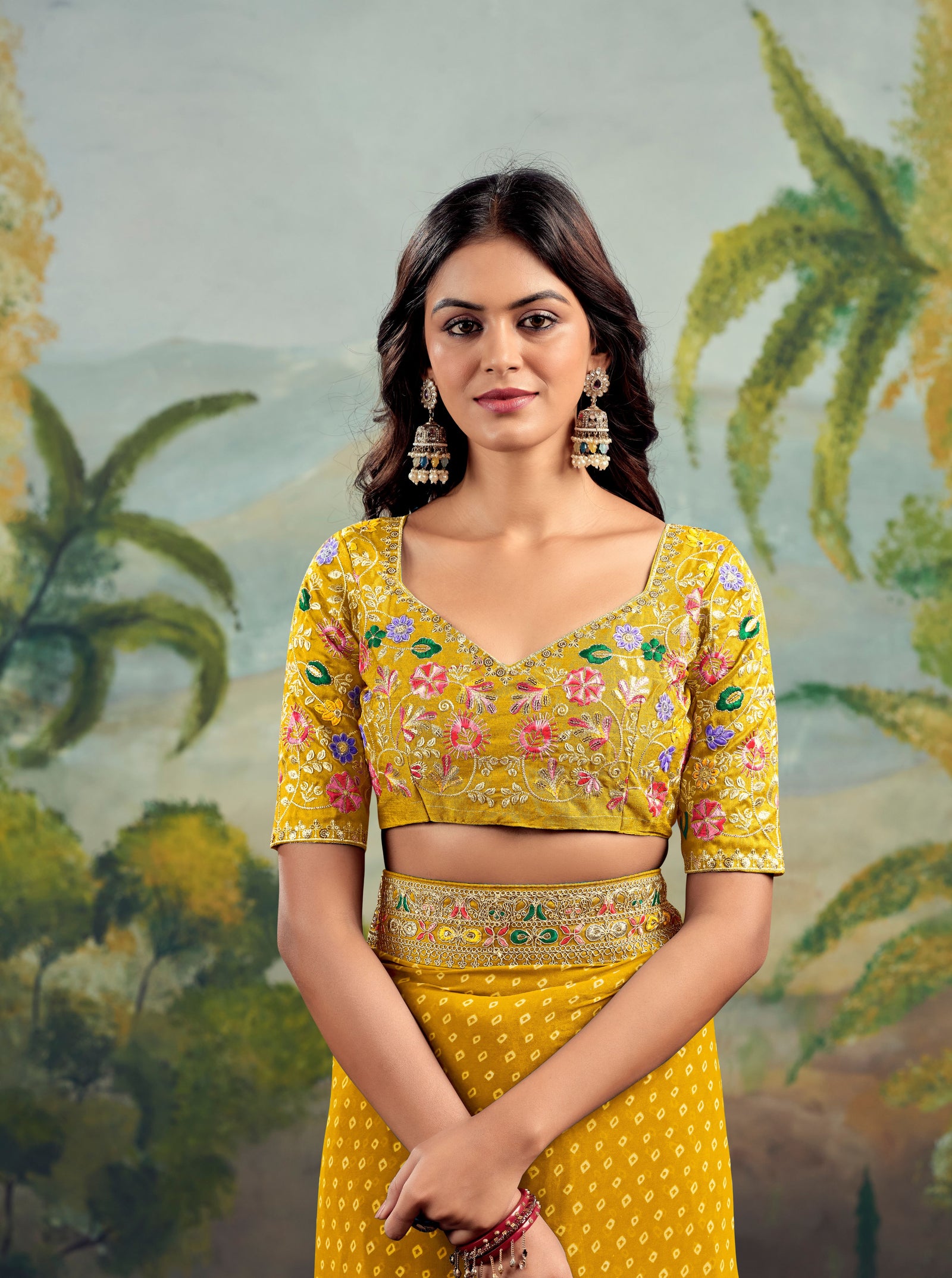 Heavy Raw Silk Saree with Embroidered Blouse (Yellow)
