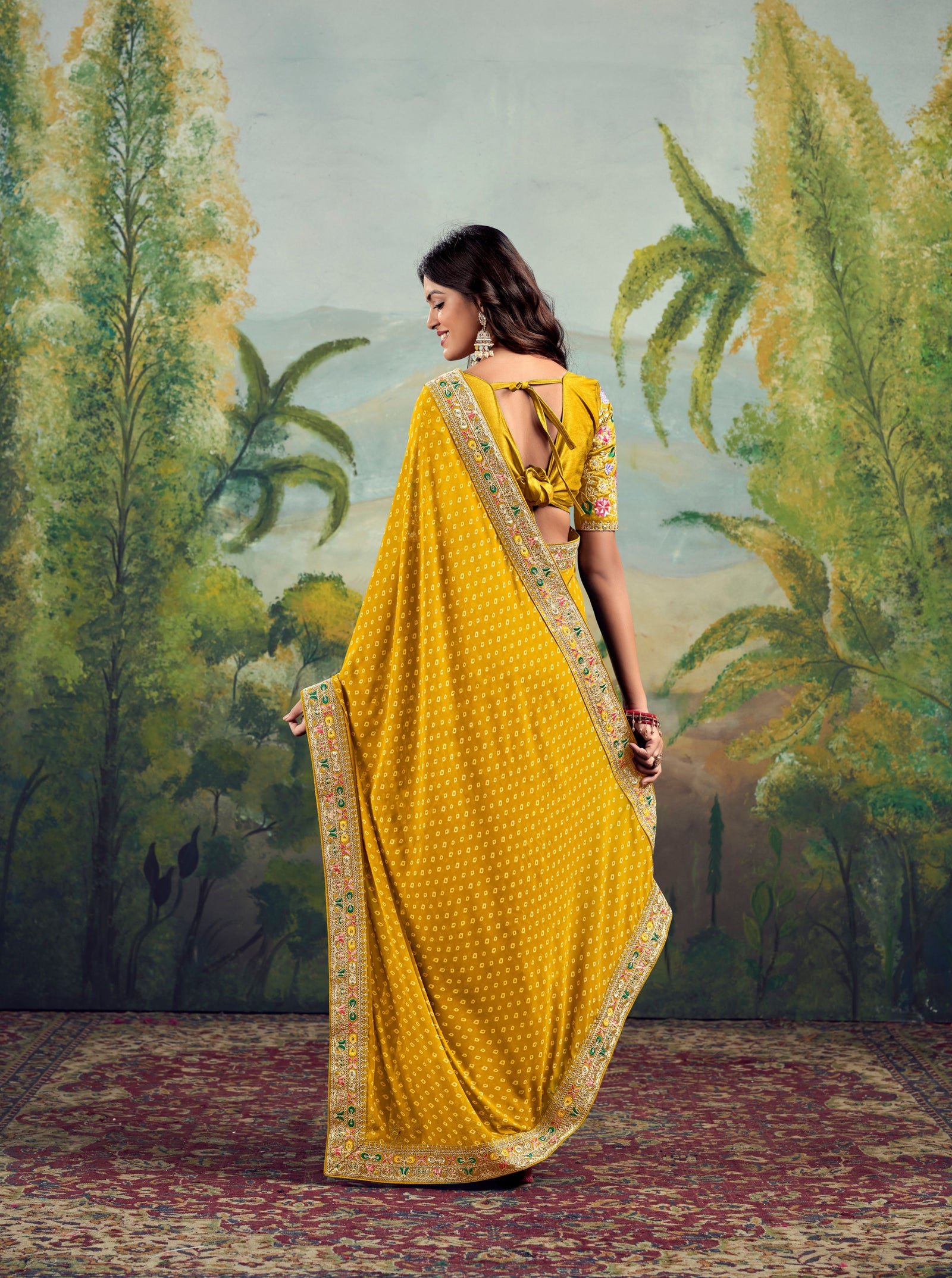 Heavy Raw Silk Saree with Embroidered Blouse (Yellow)
