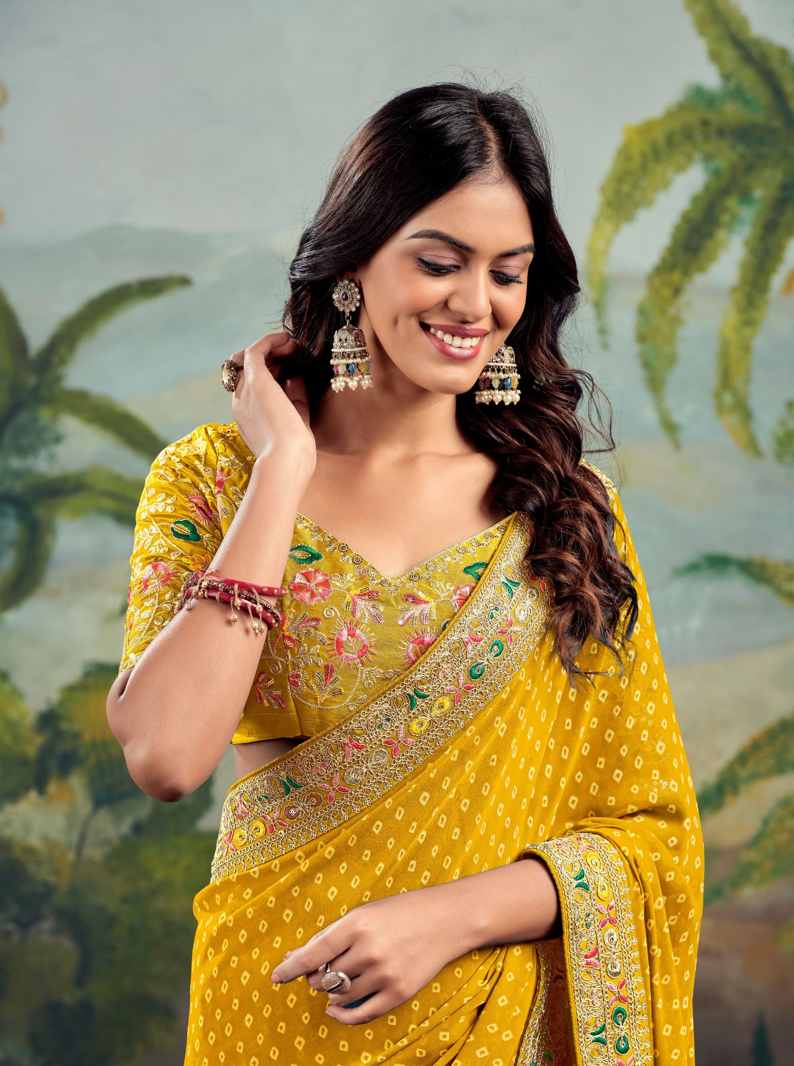 Heavy Raw Silk Saree with Embroidered Blouse (Yellow)