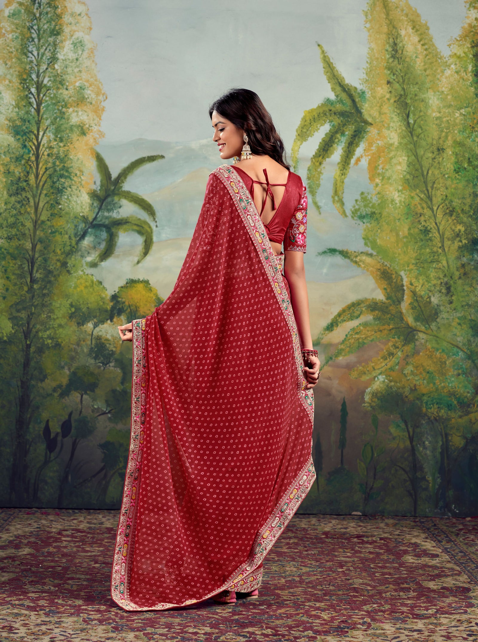 Heavy Raw Silk Saree with Embroidered Blouse (Red)