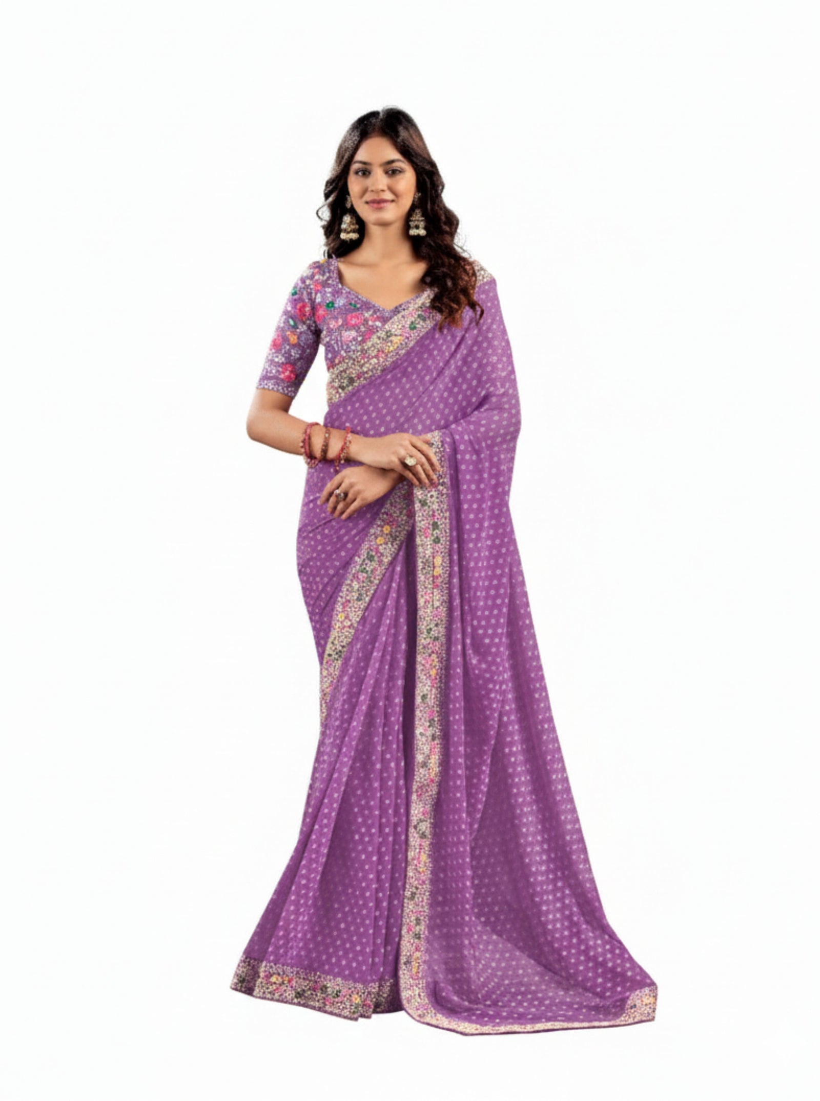Heavy Raw Silk Saree with Embroidered Blouse (Lavender)
