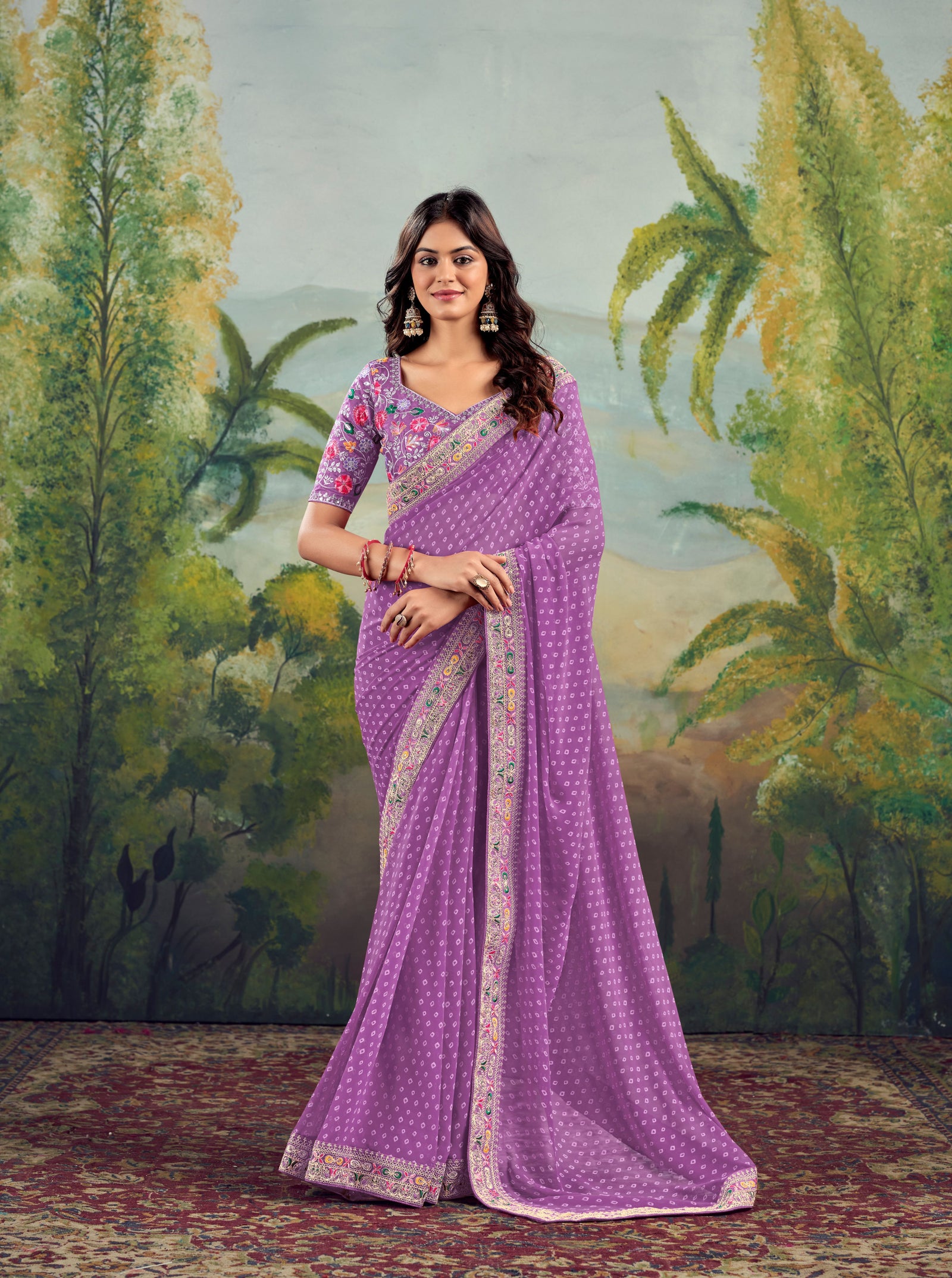 Heavy Raw Silk Saree with Embroidered Blouse (Lavender)