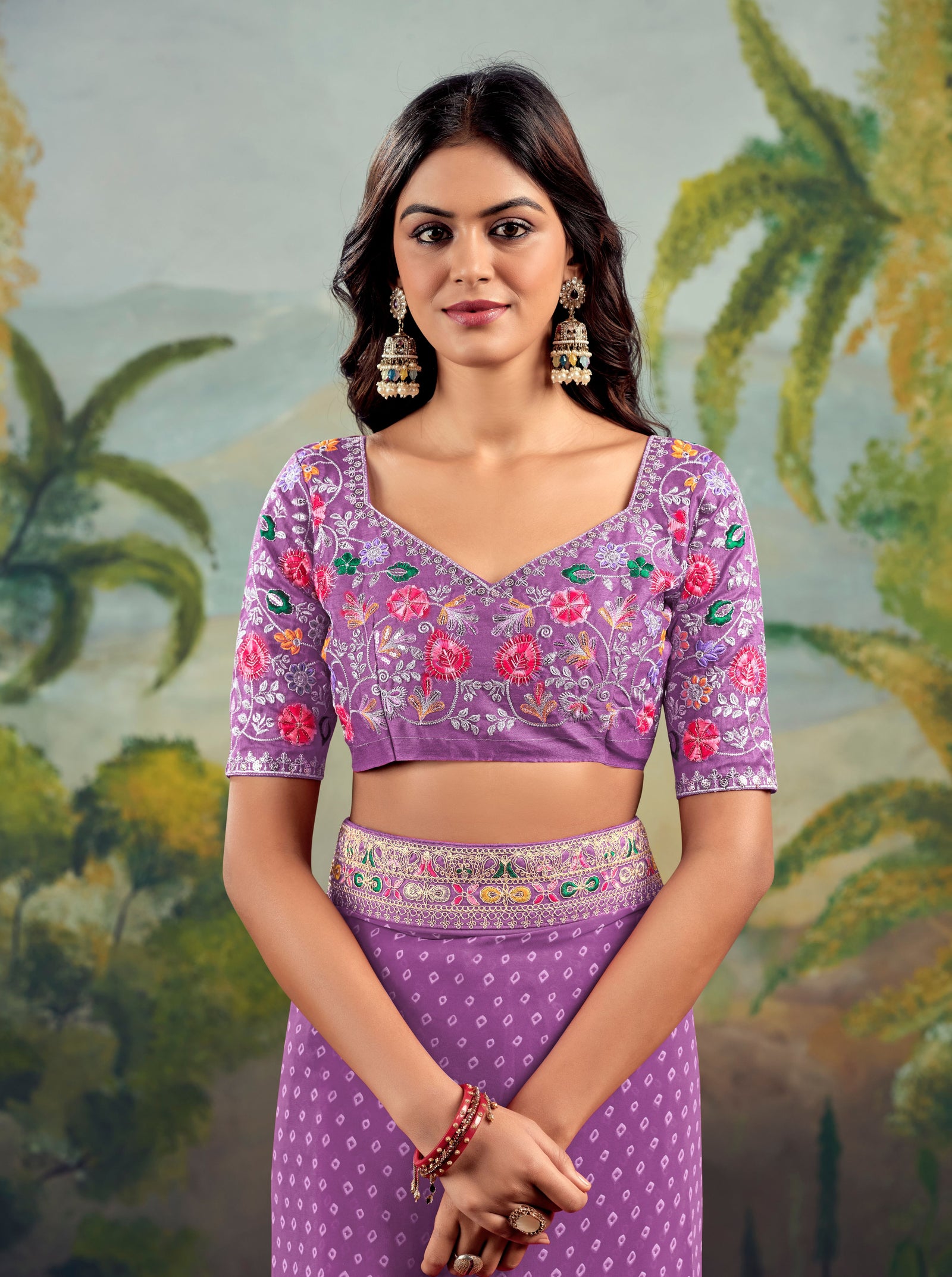 Heavy Raw Silk Saree with Embroidered Blouse (Lavender)