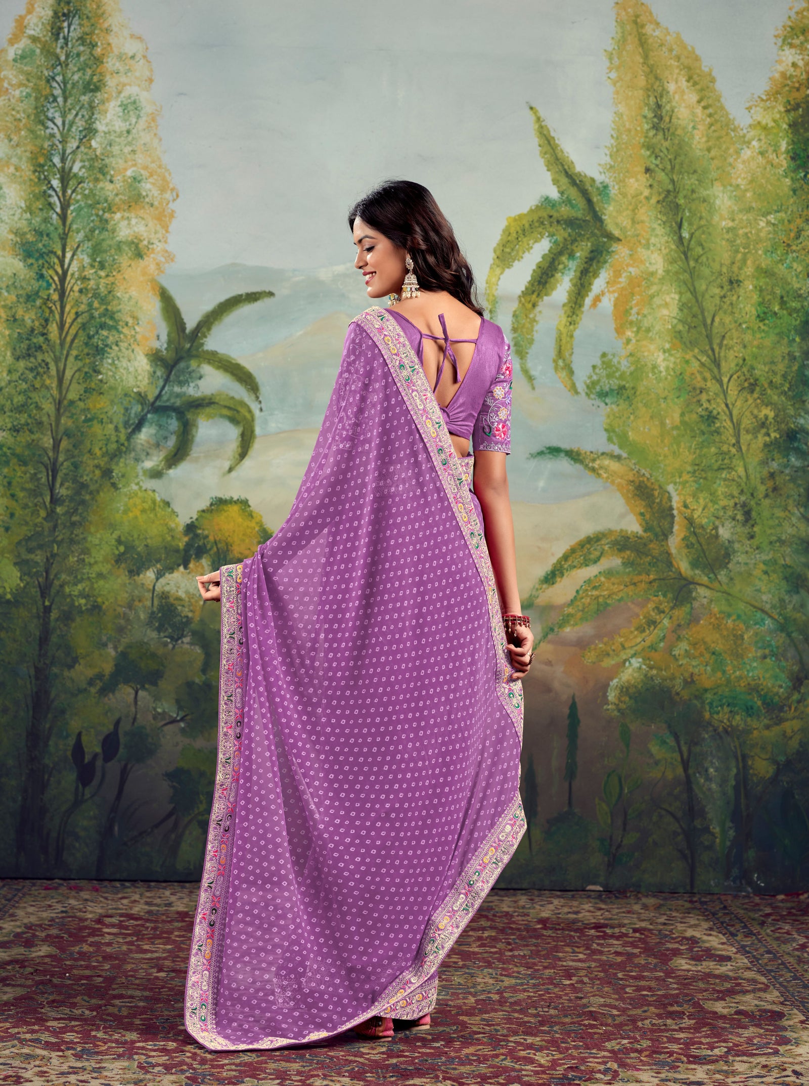 Heavy Raw Silk Saree with Embroidered Blouse (Lavender)