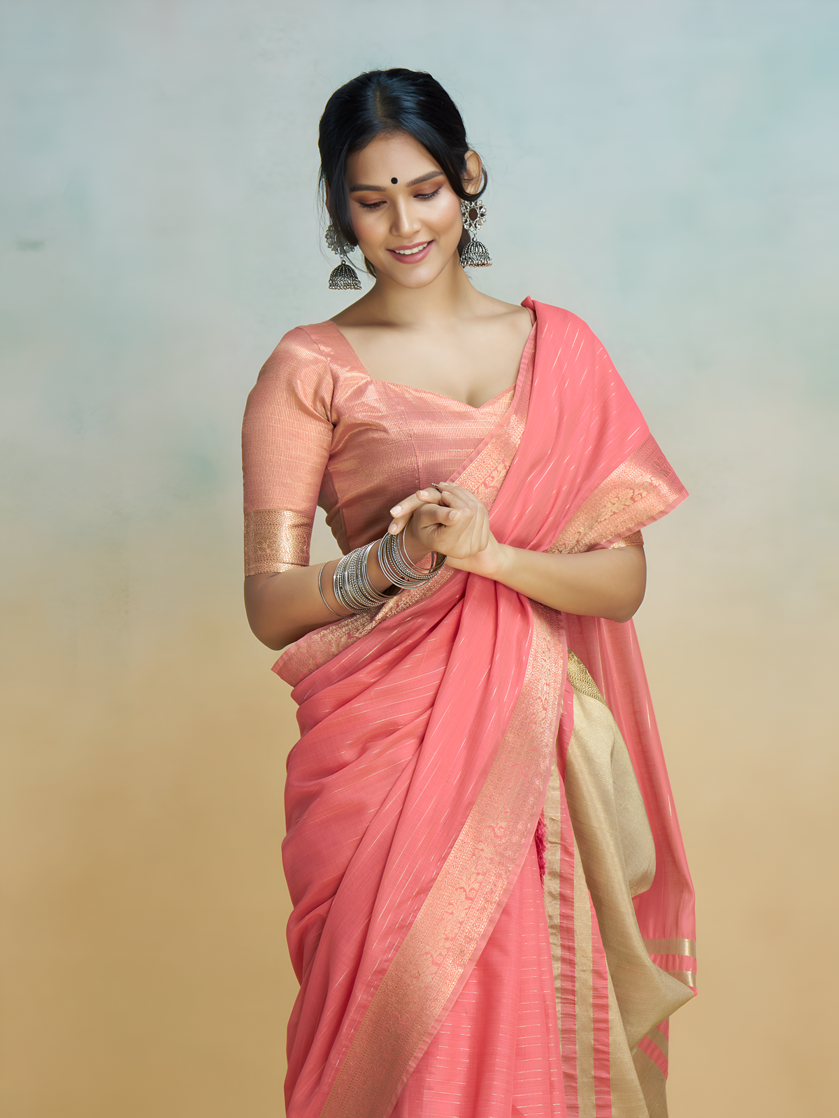 Banarasi Border, Pure Handloom Khadi Silk With Chit Pallu & Tassels (Rani Pink)