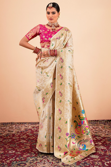 Paithani Silk Saree (Cream)
