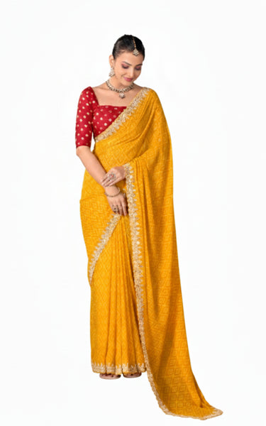 Weightless Saree with Embroidered Border & Contrast Blouse