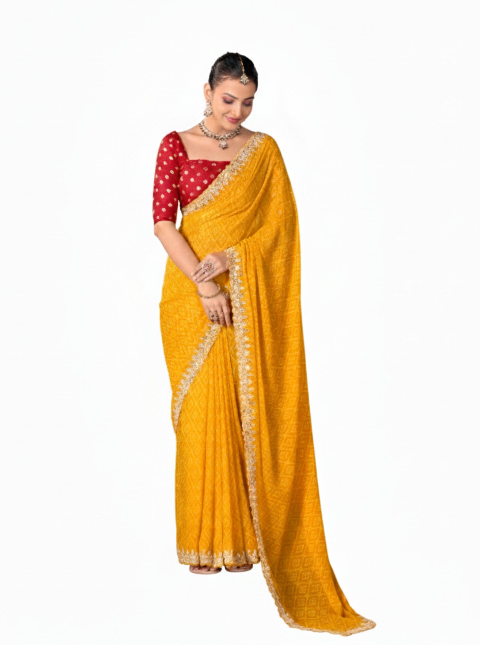 Weightless Saree with Embroidered Border & Contrast Blouse