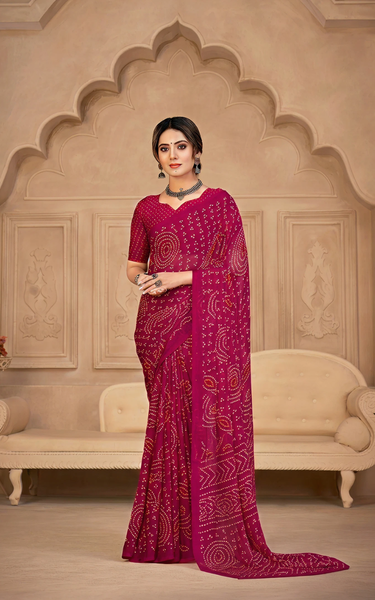 Georgette Bandhani Print Saree Pink Festive Ethnic Wear with Blouse Piece