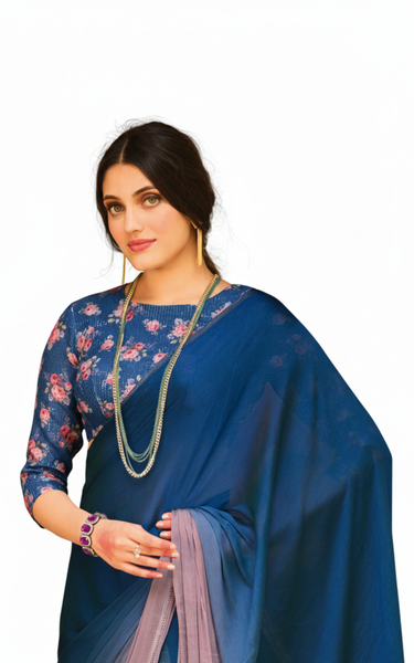 3D Velvet Chiffon Saree with Sequin Blouse