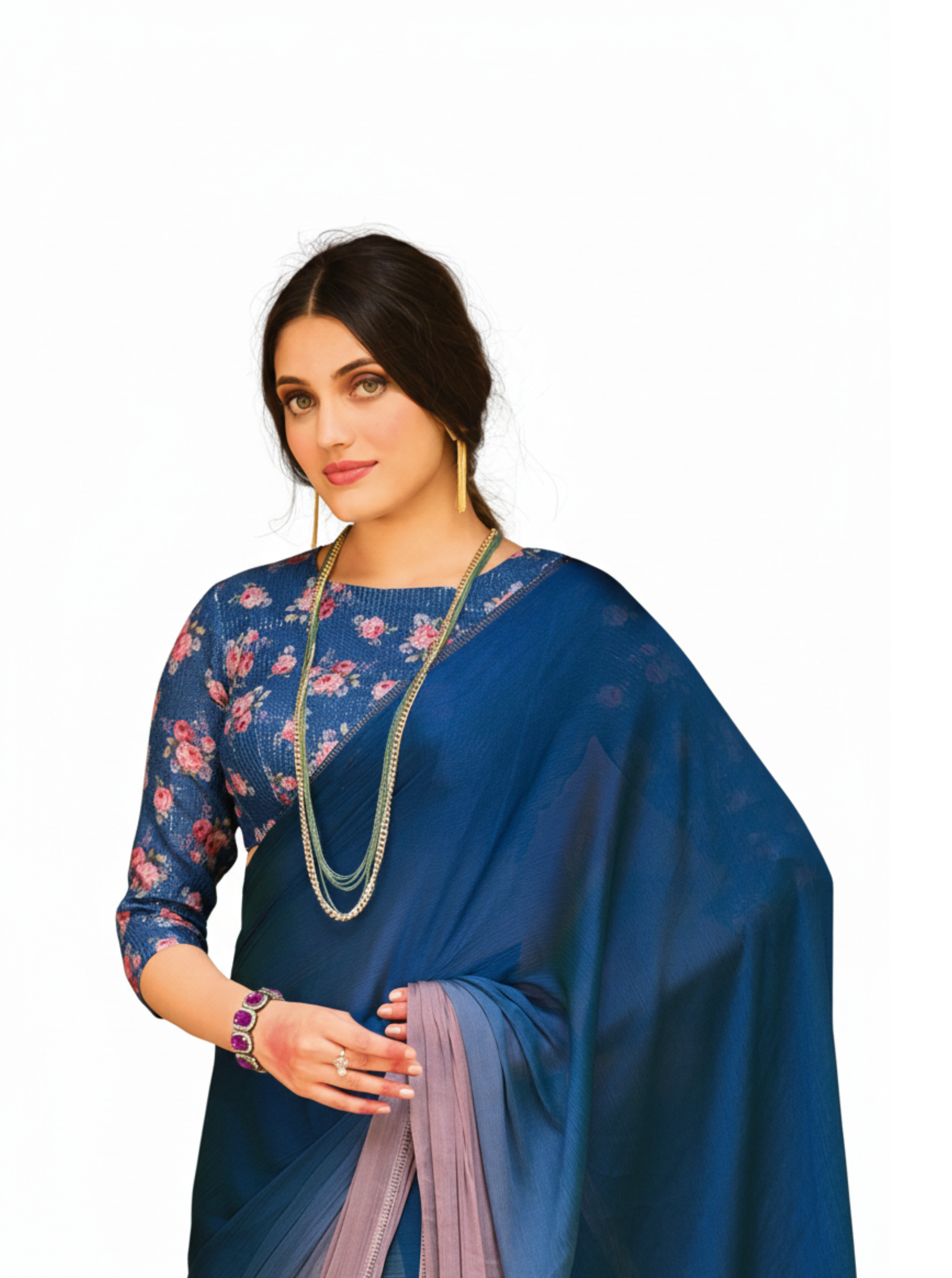3D Velvet Chiffon Saree with Sequin Blouse